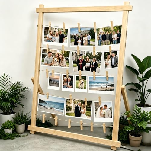 2026 Graduation Decorations Freestanding Wooden Photo Display Board with Clips - Class of 2026 Graduation Centerpiece Table Decorations,Large Picture Frame Collage Holds 30+ Photos (Natural Pine) by Aescwyn