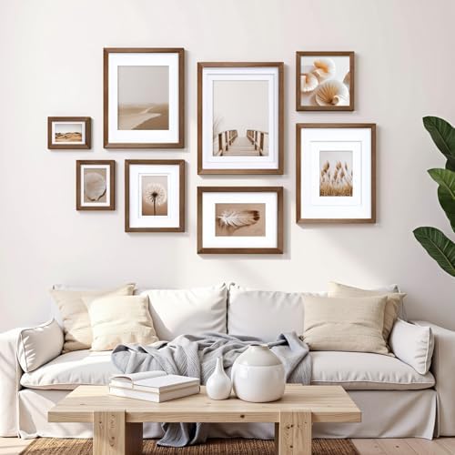 Egofine 8x10 Picture Frames Set of 4, Made of Solid Wood Covered by Plexiglass 4x6 and 5x7 with Mat or 8x10 without Mat, for Table Top Display and Wall Mounting Photo Frame,Walnut Brown - Image 6