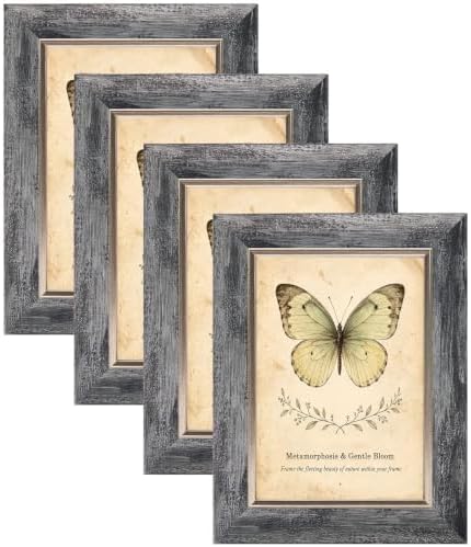 XUANLUO 5x7 Picture Frames Set of 4,Rustic Retro Photo Frame(Grey) by XUANLUO