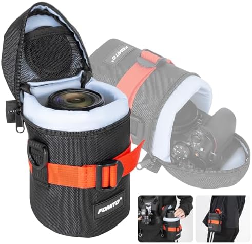 FOMITO Camera Lens Case Pouch Bag for Canon EF-S 17-55mm/17-85mm,EF 35mm f2, Nikon AF-S 18-200mm/18-105mm/18-300mm, Fujifilm XF 56mm f1.2 R & More Lens Below 3.94" x 6.1"(D x L) - Black M size by FOMITO