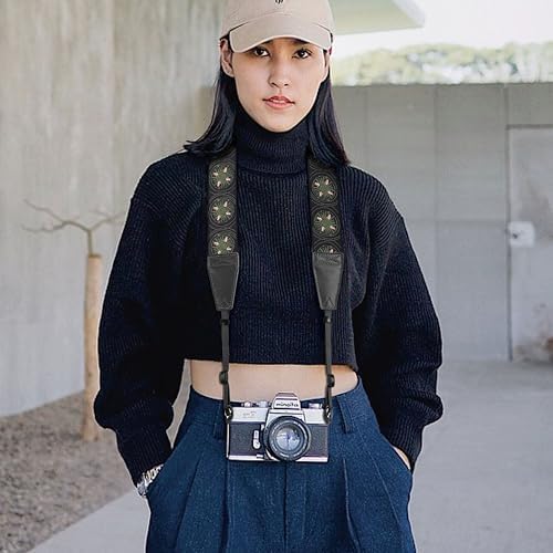 Padwa Lifestyle Green Sun God Camera Strap - 2" Full Grain Leather Ends Camera Straps for Photographers, Vintage Embroidered Cotton Soft Suede Fabric Padded Strap Quick Release fits All Cameras - Image 5