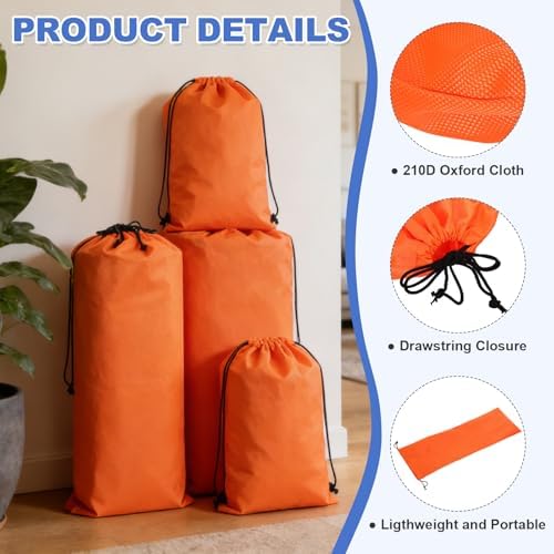 2 Pcs 18 x 10 Inch Tripod Monopod Case Bag, Oxford Cloth Foldable Tripod Carrying Case Bag with Drawstring, Fits Speaker/Light Stand/Studio/Outdoor/Travel/Camping, Orange - Image 3