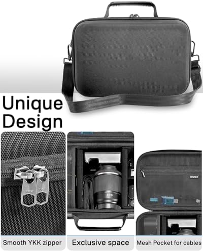 RAIACE Hard Case Compatible with Sony Alpha 7 II III IV/7R V Camera, for Nikon, for Canon, for Pentax and More.Large Capacity With Mesh Pocket for Lens, Charger, Cables, Cards and Accessories.-Black - Image 3