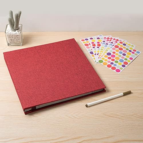 Photo Album Self Adhesive Scrapbook 3x5 4x6 5x7 6x8 Magnetic Album DIY Scrap Book 11x10.6 Inch 40 Black Sticky Pages Linen Cover DIY Photo Album(Red) - Image 6