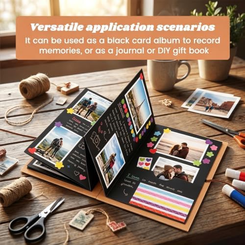 6x8.3 Inch Accordion Scrapbook Album, Stretchable Blank Scrapbook with DIY Accessories Kit, Handmade Foldable Scrapbook for Anniversary and Birthday Party, Black - Image 5