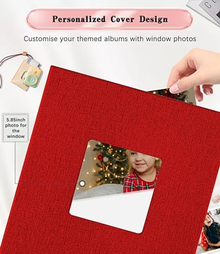 Ejblfe Photo Album 4x6,Linen Cover Slide-in Photo Album Book Can Holds 600 4x6 Photos with 60 Black Sheets for Family,Wedding,Baby and Holiday Pictures (Red) - Image 2