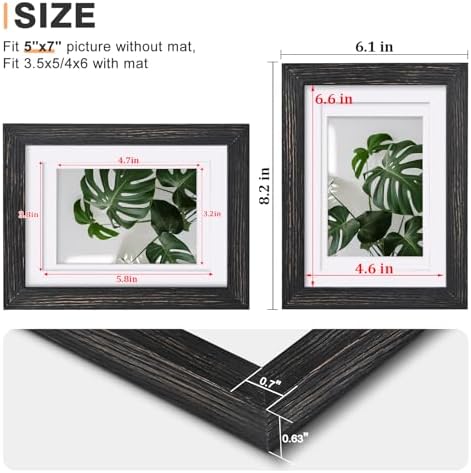 Egofine 5x7 Picture Frames Set of 4, Made of Solid Wood Covered by Plexiglass 3.5x5 and 4x6 with Mat or 5x7 without Mat, for Table Top Display and Wall Mounting Photo Frame, Driftwood Black - Image 3