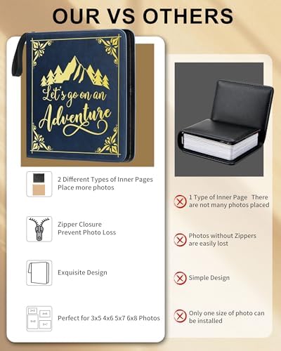 Adventure Leather Photo Album 4x6 200 Photos, DIY Scrapbook with 50 Sheets and 20 Blank Kraft Sheets, Travel Souvenir Diary Photo Book for Family Wedding Baby and Holiday Pictures - Image 4