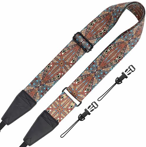 Padwa Lifestyle Extra Long Adjustable Camera Strap for Photographers - 2" Wide Full Grain Cowhide Leather Ends Camera Straps with Quick Release for All Cameras,Binoculars(Bohemia Print) by PadwaLifestyleCameraStrap