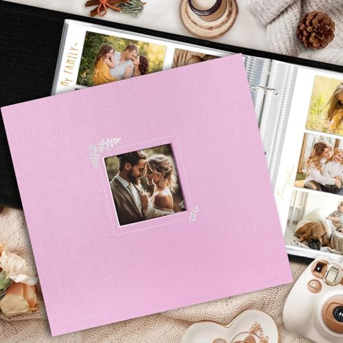 Lanpn 2 Packs Scrapbook Photo Album 12x12, Linen Window Design Cover Top Load 3 Ring Folder Binder Photo Book Photobook 12 x 12 inch with 30 Plastic Sleeves 60 Pages (Pink) - Image 5