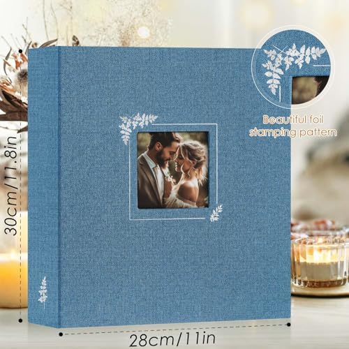 Lanpn Scrapbook Photo Album 8.5x11, Linen Window Design Cover Top Load 3 Ring Folder Binder Photobook Photo Book 8.5 x 11 inch with 30 Plastic Sleeves 60 Pages Blue - Image 2