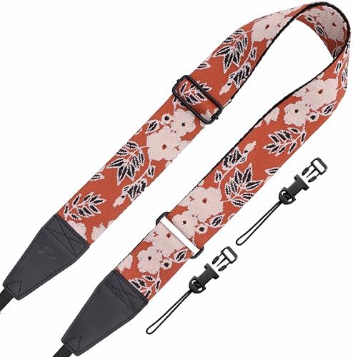 Padwa Lifestyle Extra Long Adjustable Camera Strap for Photographers - 2" Wide Full Grain Cowhide Leather Ends Camera Straps with Quick Release for All Cameras,Binoculars(Brown Flower) by PadwaLifestyleCameraStrap