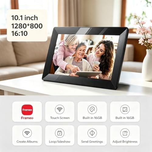 Digital Picture Frame, 10.1 Inch Frameo Digita Photo Frame WiFi, 1280x800 IPS HD Touch Screen 16GB Storage Space,Wall-Mounted,Auto-Rotate, Instantly Share Photos/Videos via App,Black - Image 7