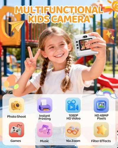 CalineGam Kids Instant Print Camera, 1080P HD Dual Lens with 32GB Card | 2.4" Screen Kids Camera with 3 Paper Rolls, 16X Zoom, Christmas Birthday Gifts for Girls and Boys Age 3-12 - Image 2