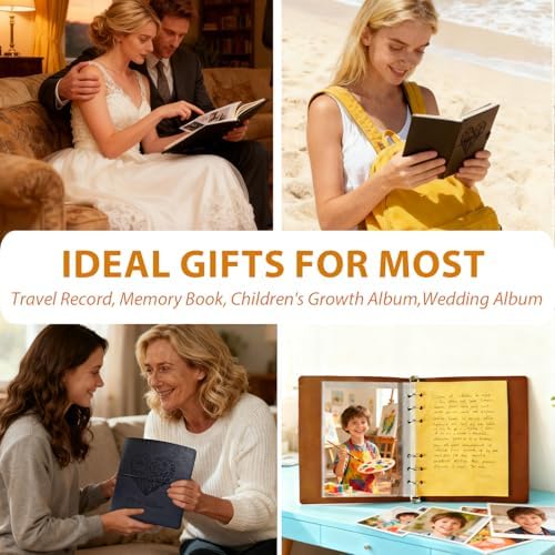 Photo Album 4x6, Leather Scrapbook Album with 50 Photos and 20 Writing Paper, DIY 6 Ring Binder Photo Album for Wedding Kids Birthday Family Travel (Black) - Image 7
