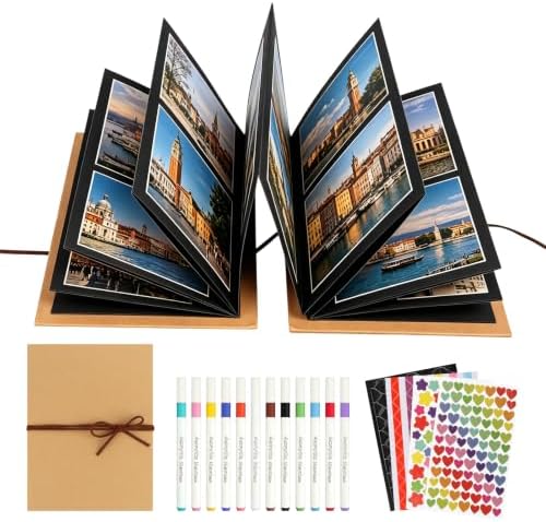 6x8.3 Inch Accordion Scrapbook Album, Stretchable Blank Scrapbook with DIY Accessories Kit, Handmade Foldable Scrapbook for Anniversary and Birthday Party, Black by Unknown