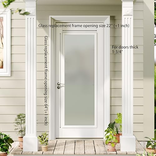 Enclosed Shutters, 22" x 64", 1-Lite Entry Door Double Tempered Frosted Glass Replacement, Frosted Tempered Glass Insert Kit, Privacy, Easy Installation and Maintenance, White - Image 2