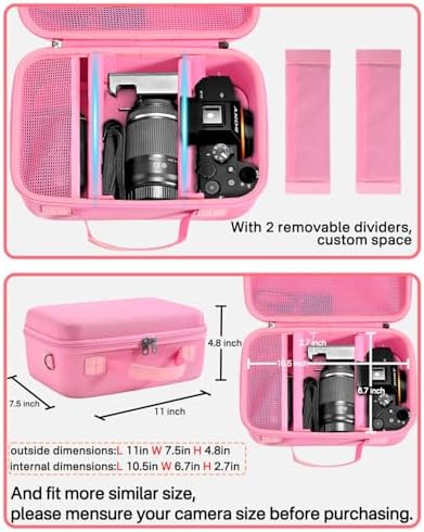 RAIACE Hard Case Compatible with Sony Alpha 7 II III IV/7R V Camera, for Nikon, for Canon, for Pentax and More. Large Capacity With Mesh Pocket for Lens, Charger, Cables, Cards and Accessories.-Pink - Image 4