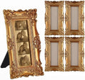 Wonderjune 4 Pack 2 x 6 Inch Vintage Gold Photo Booth Frames, Photo Booth Frames Antique Ornate Resin Frame with Glass Front, Tabletop & Wall Display for Wedding Party Decor by Wonderjune