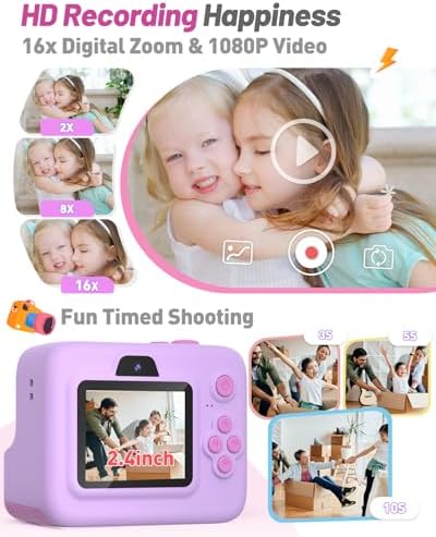 Yehtta Kids Instant Print Camera,Dual-Lens Selfie Camera for Kids, Purple - Image 3