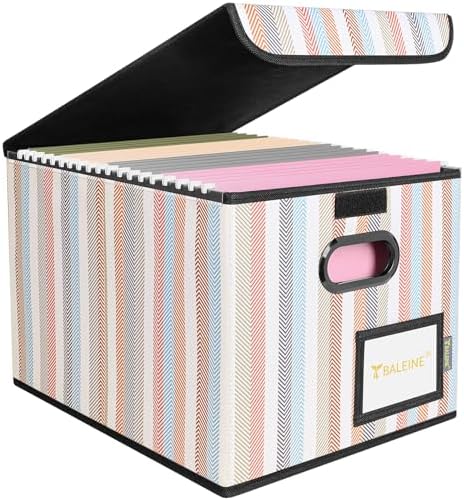 BALEINE File Organizer Box with Lid, Collapsible Hanging File Storage Box by BALEINE