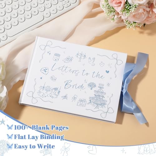 Wedding Guest Book Letters to Bride 8.5x7 Inch,Blue,Bow - Image 3