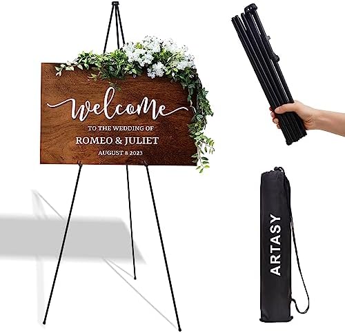 ARTASY 63" Easel Stand for Wedding Signs, Black, 1 Pack with Carry Bag by ARTASY