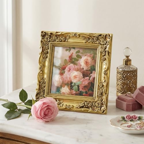 Cuspin 5x5 Gold Picture Frame Square Vintage Ornate Floral Photo Frame - Image 7