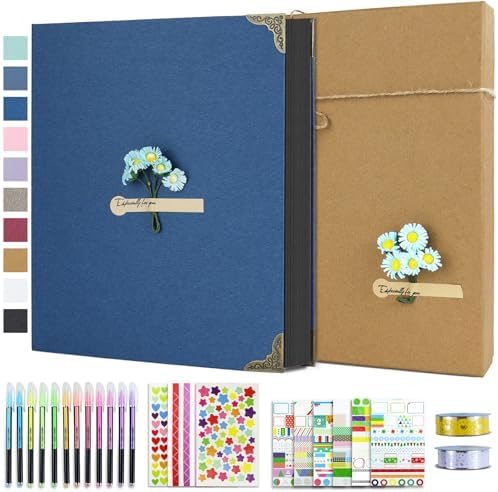 Vienrose DIY Scrapbook Photo Album Kit with Pens Tapes and Stickers 60 Pages Hardcover 8.5x11 Inches 3 Rings Removable Black Paper Scrapbooking for Lover Friends Kids Wedding Blue by Vienrose