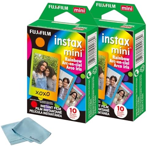 Fujifilm Instax Mini Instant Rainbow Film, 20 Sheets + BluebirdSales Mircrofiber Cleaning Cloth by FUJIFILM