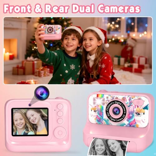 Kids Camera, Upgrade Kids Camera Instant Print, Front Rear Dual Selfie Digital CAM with 1080P Videos, Portable Travel Toy with Games and Music, Christmas Birthday Gift for Boys, Girls and Teens - Image 3