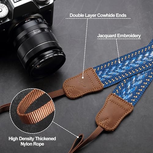 Padwa Lifestyle Speed Blue Camera Strap - 1.5" Soft Cotton Rope Weave Crazy Horse Cowhide Head Camera Straps for Photographers and All Cameras,Cute Adjustable Vintage Woven Strap for Adults & Kids - Image 4