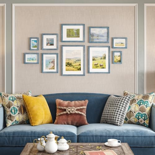 Egofine 11x14 Picture Frames Set of 4, Made of Solid Wood Covered by Plexiglass 5x7 and 8x10 with Mat or 11x14 without Mat, for Table Top Display and Wall Mounting Photo Frame Rustic Blue - Image 7