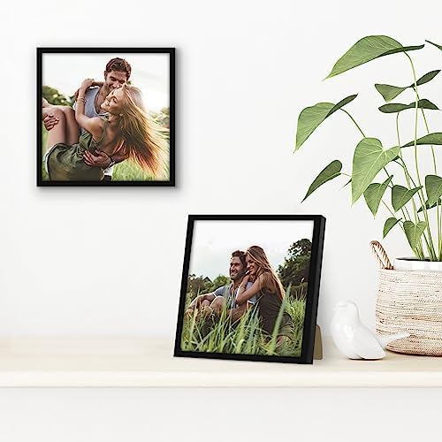 Americanflat 8x8 Picture Frame with Shatter-Resistant Glass - Set of 2 - Use as 6x6 Frame with Mat or Display 8x8 Photo Without Mat - Streamline Collection - Square Frames for Tabletop or Wall - Black - Image 4