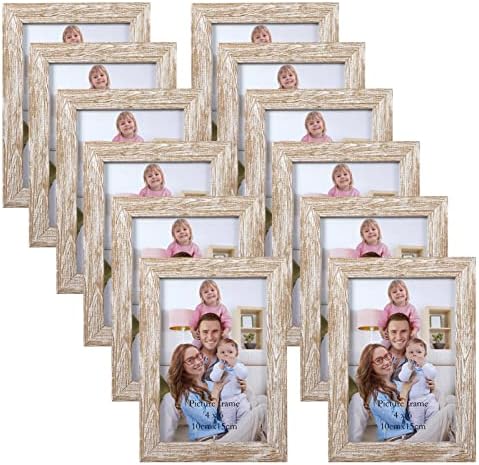 Giftgarden 4x6 Picture Frame Distressed Beige White Set of 12, Multi Rustic Wood Grain 4 by 6 Photo Frames Bulk for Wall or Tabletop Display by Giftgarden