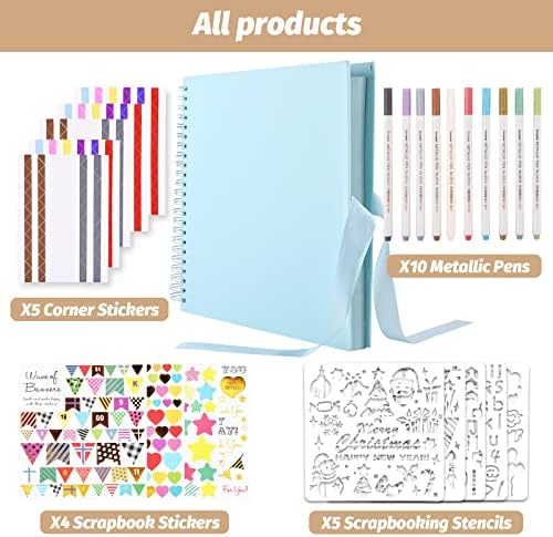 GOTIDEAL 12 x 12 Inch Scrapbook Album with 10 Metallic Markers, Blue - Image 2