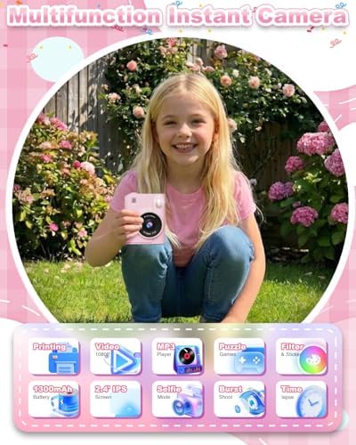 Instant Print Camera for Kids, 1080P Instant Digital Print Cameras for Toddler, Portable Toy for 4 5 6 7 8 9 10 Year Old Girl, Christmas Birthday Gifts for Girls Boys with SD Card Pink - Image 2