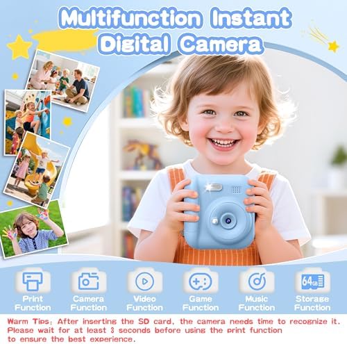 Kids Instant Camera with 64GB SD Card, Portable Digital Camera Toy for Girls and Boys Ages 3-12, Toddler Christmas and Birthday Gift for 3 4 5 6 7 8 9 10 Year Old Kids (Blue) - Image 2