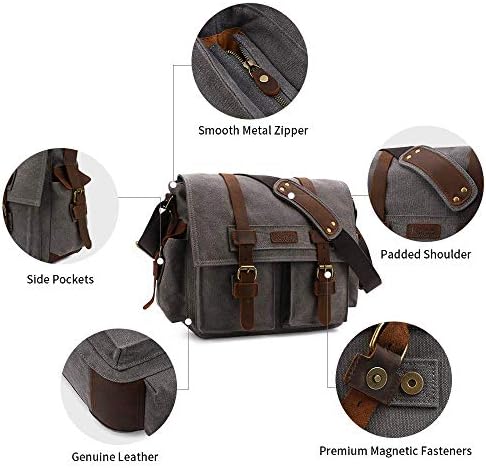 Kattee Vintage Leather Canvas DSLR SLR Camera Bags for Men - Image 6
