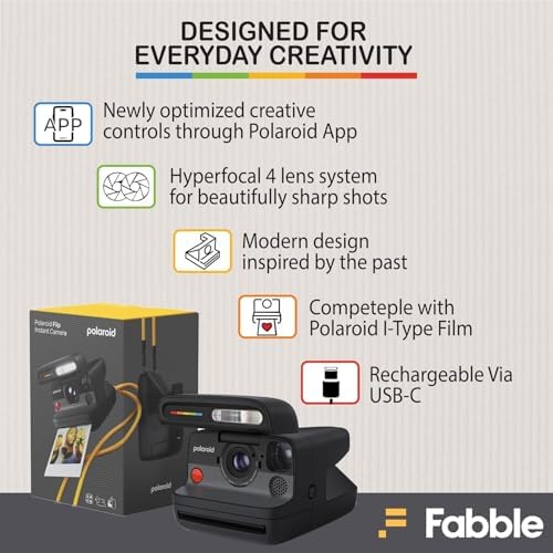 Polaroid Flip Instant Camera Black Bundle with Color i-Type Film (8 Photos), Hard Protective Case, 6ft USB Type-C Cable, and Grey Microfiber Cleaning Cloth - Image 6