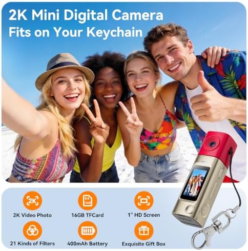 Mini Keychain Digital Camera:2K Digital Mini Camera with 16GB Card,Vintage Keychain Video Camera, 1" HD LCD Display, 400mAh Battery Portable Small Cameras with Elegant Gift Box for Travel,Kids,Gifts - Image 2
