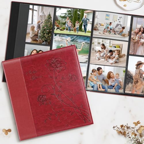 Artmag Photo Album 4x6 1000 Photos, Large Capacity Wedding Family Leather Cover Picture Albums Holds Horizontal and Vertical 4x6 photos with Black Pages(Red) - Image 4