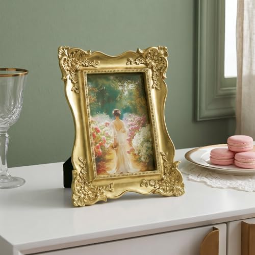 Cuspin 4x6 Vintage Gold Picture Frame, Ornate Antique Resin Photo Frame - Image 4