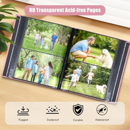 Photo Album 4x6 with 200 Pockets, Slip-in Picture Albums, Linen Cover Memory Book with Front Window, Black Page Vertical Photo Book for Wedding, Family, Anniversary, Baby, Vacation(Pink) - Image 2