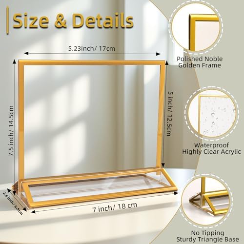 6 Pack Gold Picture Frames 5x7" Acrylic Sign Holders for Wedding, Horizontal Menu Holders Double-Sided Table Numbers Holders for Hotel, Christmas Display Stand Party Photo Frames Office Flyer Holder - Image 2