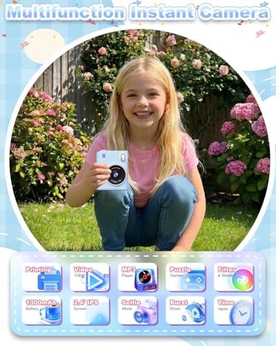 Instant Print Camera for Kids, 1080P Instant Digital Print Cameras for Toddler, Portable Toy for 4 5 6 7 8 9 10 Year Old Girl, Christmas Birthday Gifts for Girls Boys with SD Card Blue - Image 2