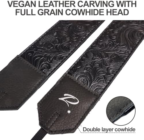 Padwa Lifestyle Camera Strap - 2" Black Faux Leather Carving Camera Straps with Full Grain Leather Ends for Photographers, Vintage Soft Suede Fabric Padded Strap Quick Release fits All Cameras - Image 3
