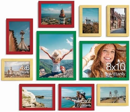 Vittanly 10 Pack Gallery Wall Frame Set, Green, Red, Gold by Vittanly