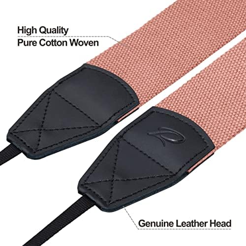 Padwa Lifestyle Pink Camera Strap - 2" Wide Cotton Woven Genuine Leather Head Camera Straps,Complimentary 2 Pcs Quick Release Clips for All DSLR/SLR Cameras, Binoculars and Drone Remote Control - Image 2