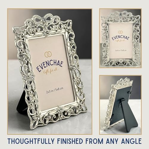 2x3 Mini Picture Frame: Silver Scrollwork + Clear Rhinestones - Image 7